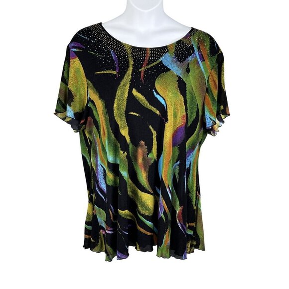 Serengeti Womens 2X Tunic Top Faceted  Stud Accents Yoke Abstract Design Artsy - Picture 8 of 15